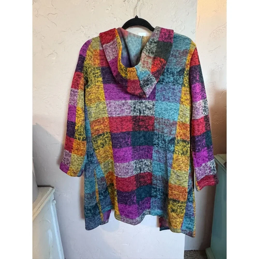 Bohemian Hooded Patchwork Trench Jacket XS Cozy Fleece - Picture 8 of 8